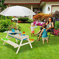 Комплект детских сидений и стола с регулируемым зонтиком для пикника, пляжа, кемпинга, 2 пластиковые ванночки,