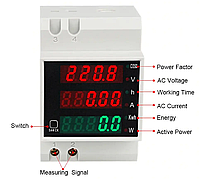 Энергометр на DIN рейку / Ваттметр D52-2047 на дин рейку AC 200-450V, 0-100A / цифровой счетчик на DIN-рейку