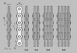 LL0844 (4х4), крок=12.7 мм. Т-12.7 (4х4) ланцюг вантажний пластинчастий