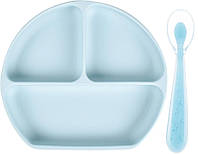 Набор силиконовая трех-секционная тарелка и ложка с удержанием формы 2Life Y5 Голубой (vol-10048)