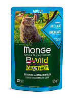 Вологий беззерновий корм Monge Cat Wet BWild Grain Free Anchovies Adult з анчоусів з додаванням овочей для дорослих котів