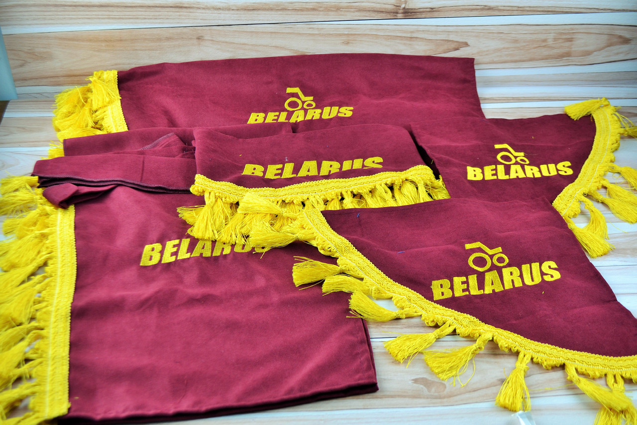 Повний комплект штор у кабіну МТЗ-80/82 (Мала кабіна, бордові штори) + кріплення, фото 1