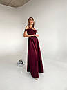 Вечірня красива бордова сукня довга з відкритими плечима та розрізом, фото 5