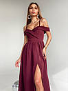 Вечірня красива бордова сукня довга з відкритими плечима та розрізом, фото 4