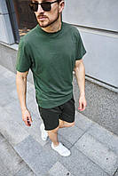 Футболка мужская однотонная цвет хаки модная легкая дышащая стильная на лето футболка для мужчин повседневная