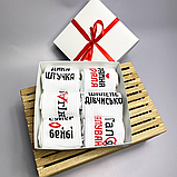 Набір жіночих шкарпеток 36-39 6 пар зі смішними написами в подаровій коробці білі, фото 2