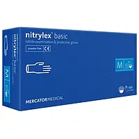 Рукавички нітрилові оглядові NITRYLEX BASIC нестерильні неприпудрені M 100 шт blue