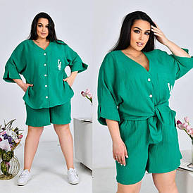 Літній повсякденний жіночий костюм із шортами зелений (5 кольорів) ВЛ/-411507