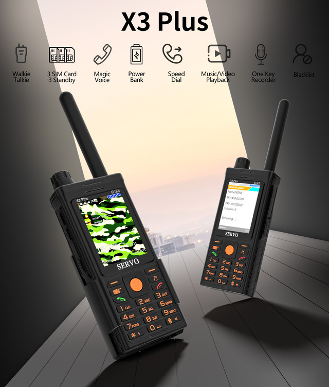 Телефон SERVO X3 Plus Рация Walkie Talkie, 3 SIM, 4000 МАч, PowerBank ...