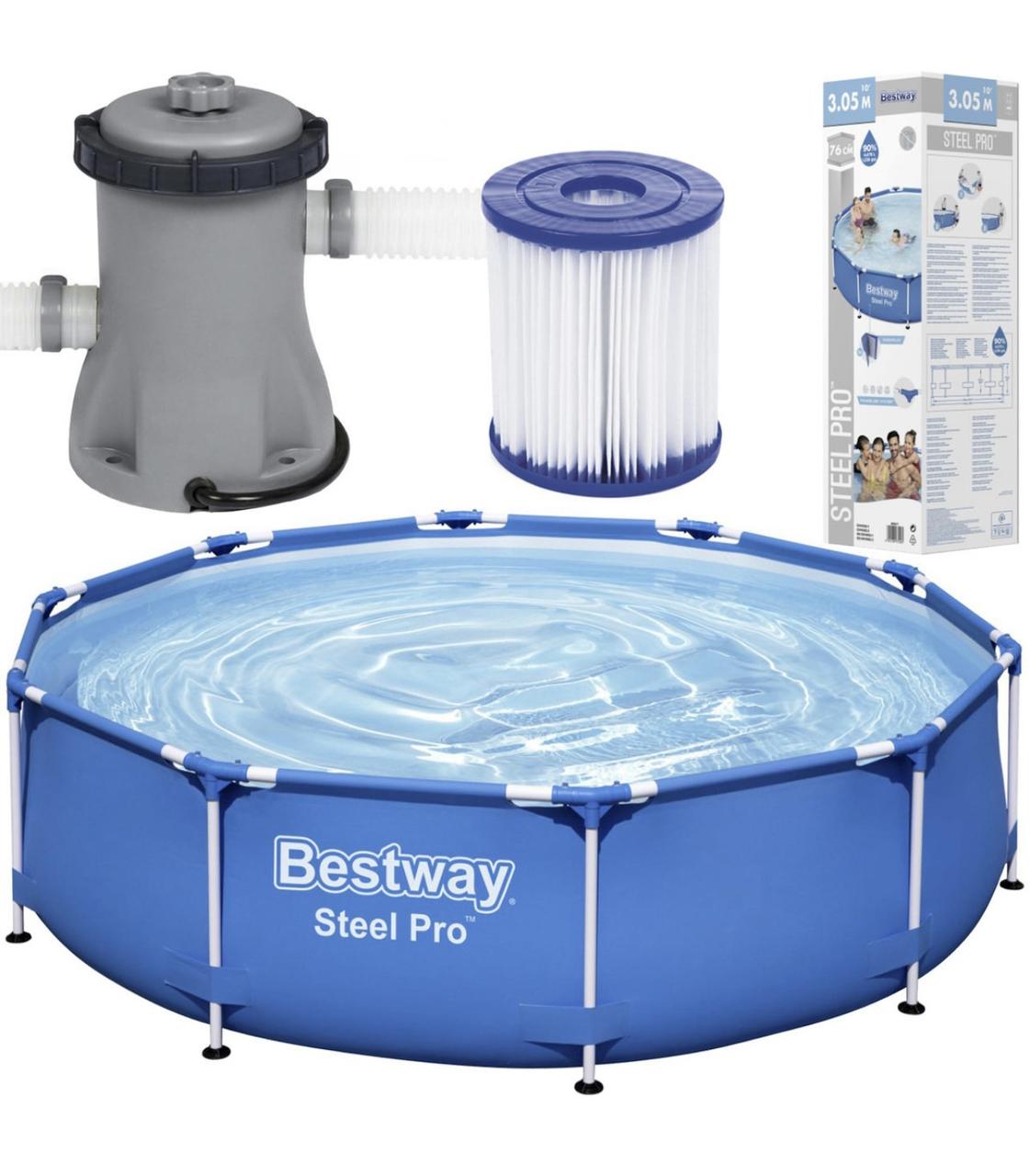 Каркасний басейн з насосом та фільтром для води Bestway Steel Pro 56679 305х76 см 4678 л фільтр-насос Польща