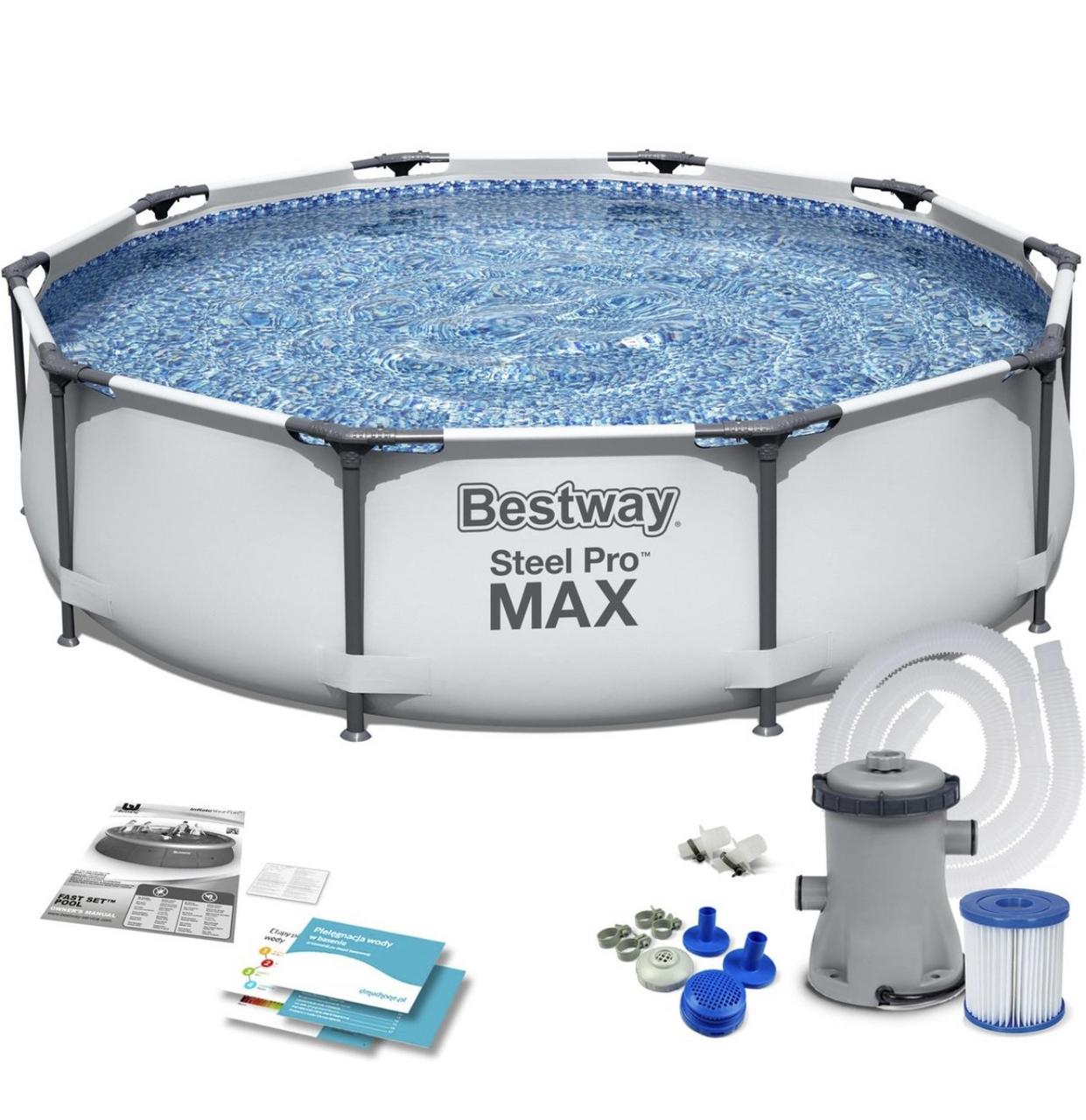 Каркасний басейн з фільтром і насосом для води Bestway Steel Pro Max 56408, 305х76 см, 4678 л, фільтр-насос Польща