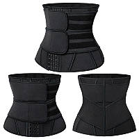 Неопреновий жіночий корсет з ефектом сауни для схуднення на гачках з 13 жорсткими ребрами (чорний)