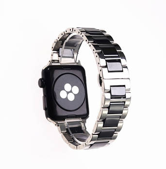 Браслет BeWatch для Apple Watch series 3 4 | 5 | 6 із шириною корпусу 42|44mm сталь-кераміка Сріблясто-чорний