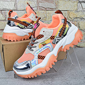 Кросівки жіночі демісезонні Захар-Gold, жовтогарячі кросівки екошкіра + текстиль