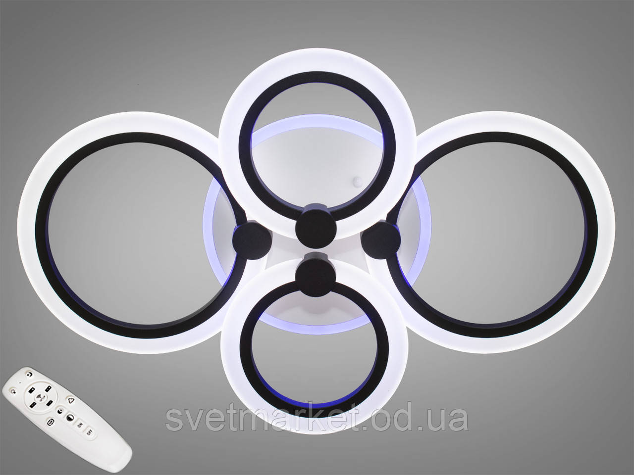 Стельова світлодіодна люстра кільця A8022/4BK LED 3color dimmer, фото 1