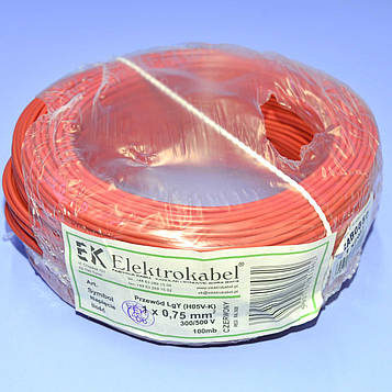 Провід мідний LgY, 1*0,75мм² H05V-K, Elektrokabel, черв. KAB0850 / бухта 100м
