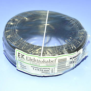 Провід мідний LgY, 1*0,75мм² H05V-K, Elektrokabel, чорний KAB0851 / бухта 100м