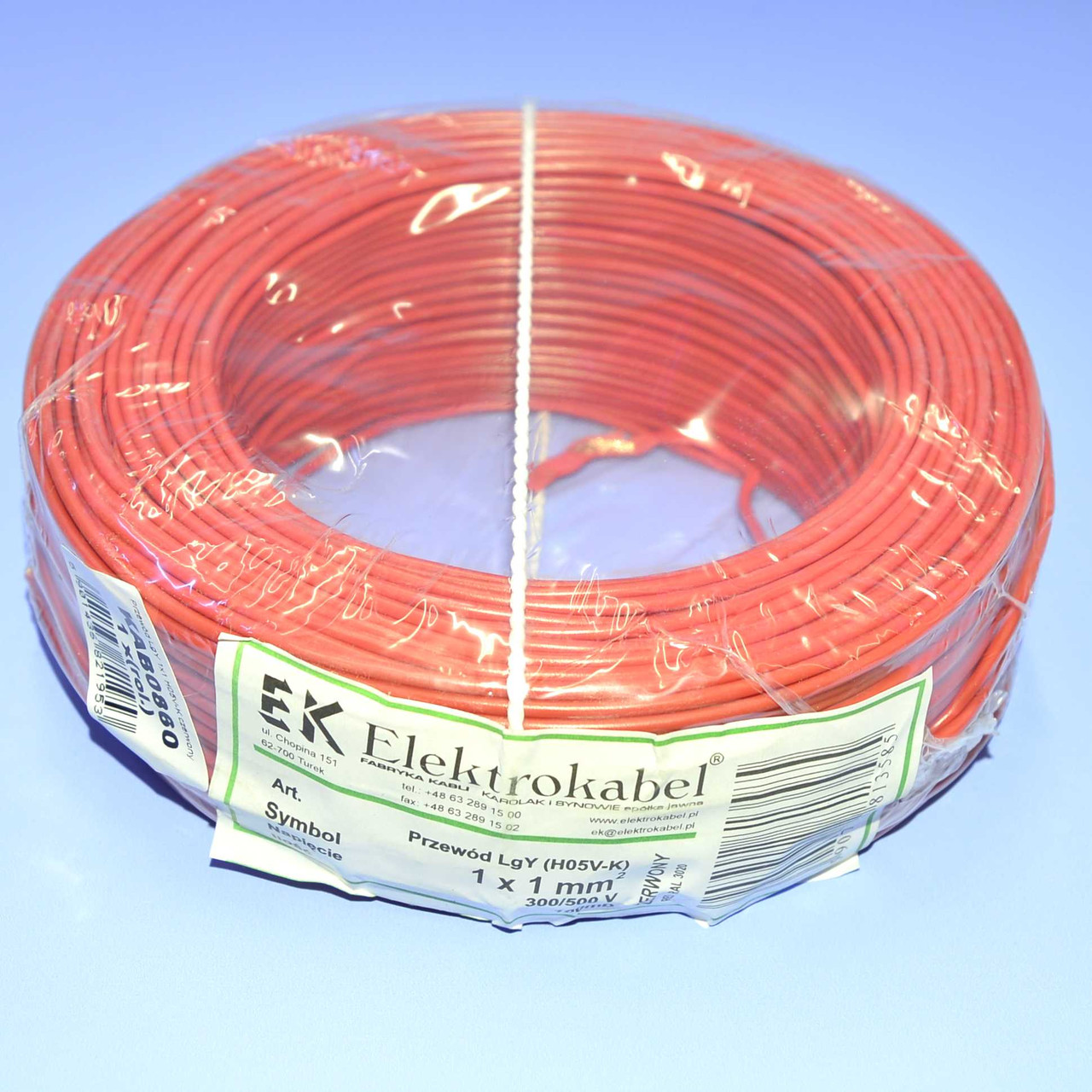 Провід мідний LgY, 1*1,0мм² H05V-K, Elektrokabel, червоний KAB0860 / бухта 100м, фото 1
