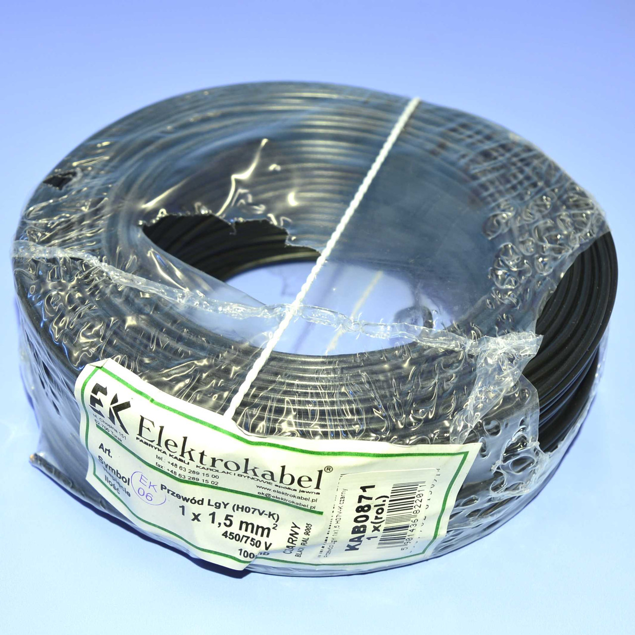 Провід мідний LgY, 1*1,5мм² H07V-K, Elektrokabel, чорний KAB0871 / бухта 100м, фото 1