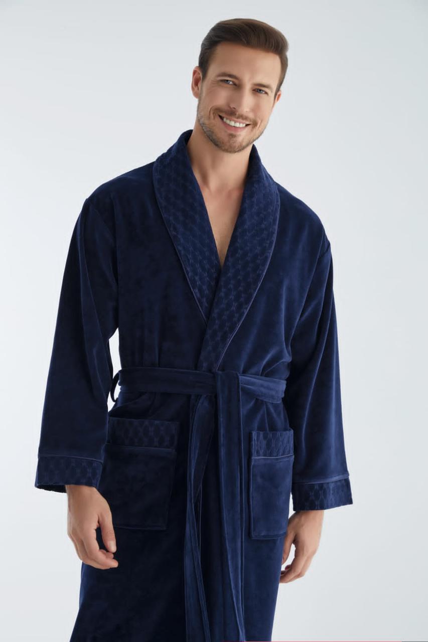 Купить Халат мужской nusa велюр тонкий модель 21695 lacivert, xxl, цена ...
