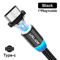 Магнитный USB Type-C кабель USLION (1 метр) для быстрой зарядки (черный)