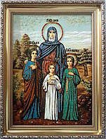 Святые мученицы Вера, Надежда, Любовь и мать их София - икона с янтарем (ар-83)