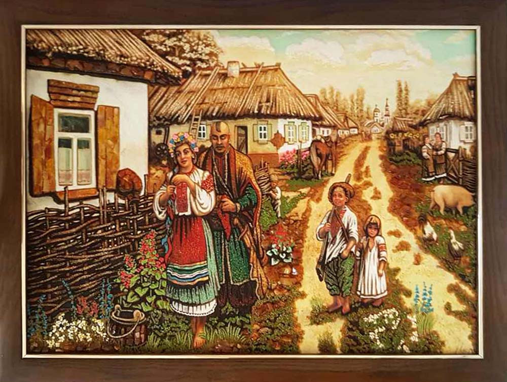 Украинские мотивы - картина из янтаря, ручной работы (RB-52) - фото 1 - id-p1838067516