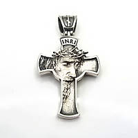Срібний хрестик чоловічий Ісус у терновому вінку 925 проба на шию | Хрестик православний натільний великий