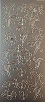 Наклейка скрапбукинг JEJE 10*23см Листья и цветы Серебряные