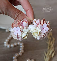 Великі сережки ручної роботи з квітами з полімерної глини "Карамельний букет"