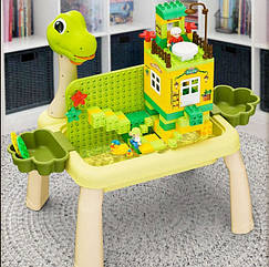 Дитячий ігровий столик-проектор 3в1 HE-105 "Динозаврик" Проектор, Конструктор, Ігри з водою Зелений