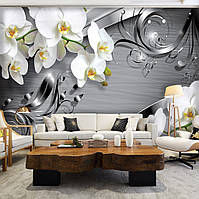 Флізелінові 3D фото шпалери в квітку 416x254 см Орхідеї і темні лінії (2158VEXXXL)+клей