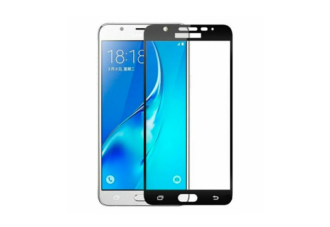 Загартоване захисне скло на Samsung J7 Prime / Чорна рамка, фото 1