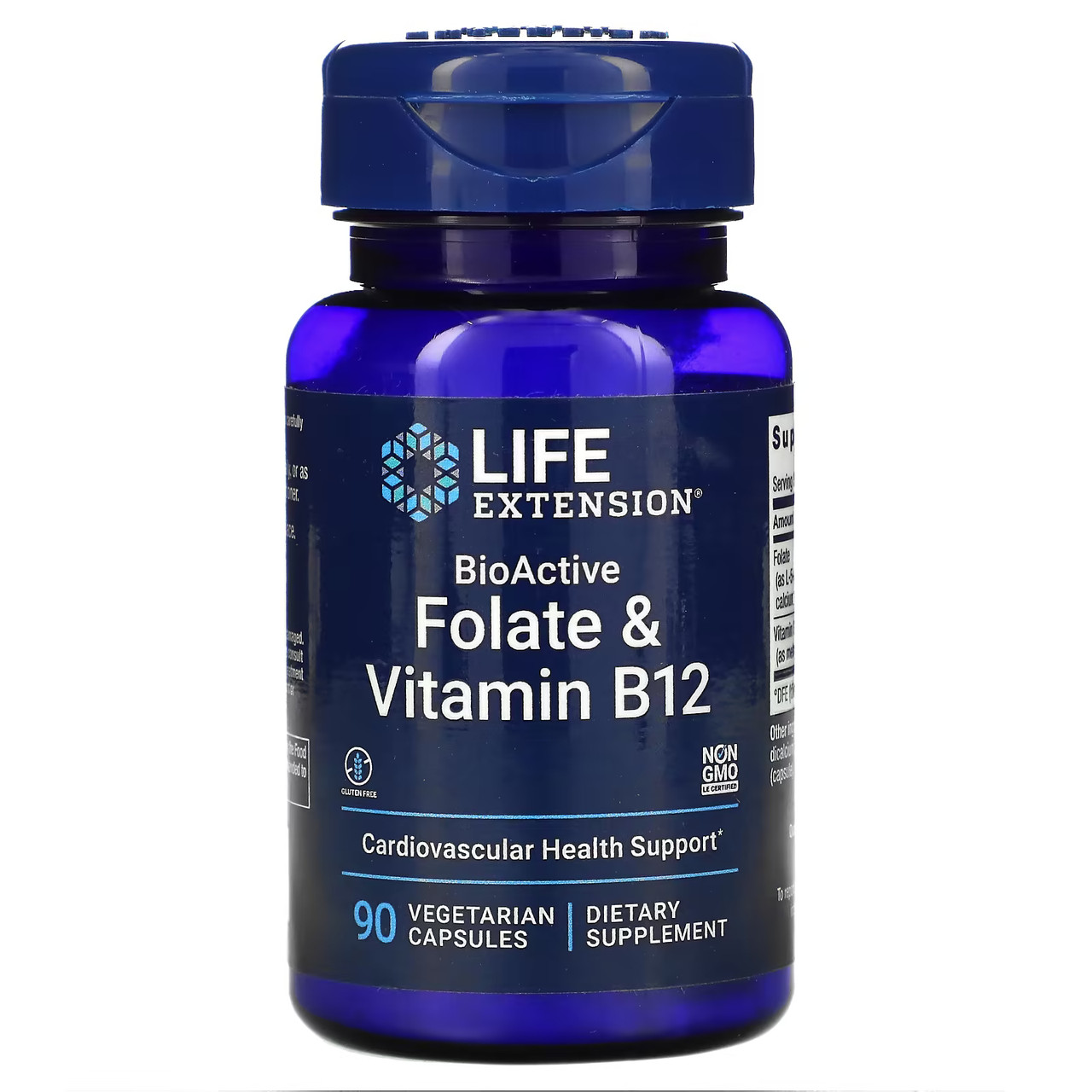 Фолієва кислота та вітамін В12, Life Extension "BioActive Folate & Vitamin B12, 90 капсул BX391, фото 1