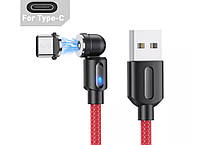 Магнитный кабель USLION 2 в 1 / Type-C - USB / 540 градусов / Круглый / 100 см. / Красный