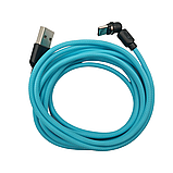 Магнітний кабель USLION 2 в 1 / Type-C - USB / 540 градусів / Круглий / 200 см. / Блакитний, фото 6