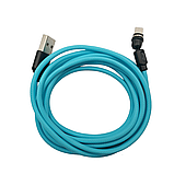 Магнітний кабель USLION 2 в 1 / Lightning (Iphone) - USB / 540 градусів / Круглий / 200 см. / Блакитний, фото 6