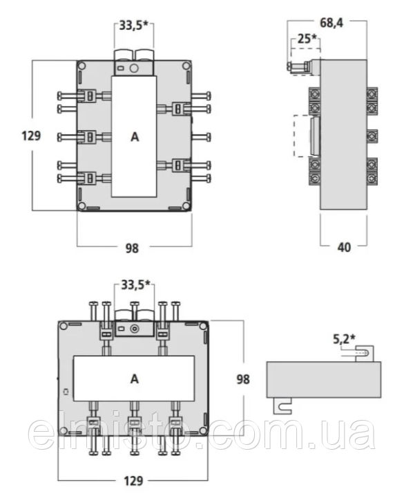 Габаритные, установочные и присоединительные размеры трансформаторов тока TAS102 38x102 (102x38) 3000/5А