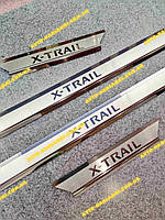 Накладки на пороги Ниссан NISSAN X-TRAIL II *2007-2014 (внутренние защитные) премиум нержавейка с логотипом