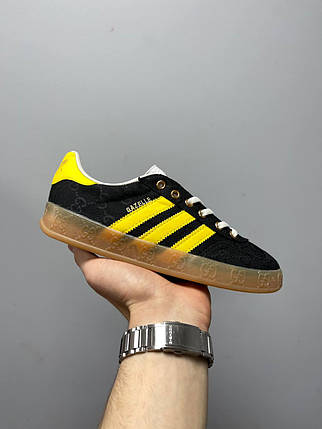 Кросівки Adidas Gazelle x Gucci Black GG Monogram Yellow / Адідас Газелі Гуччі ГГ Монограм Чорні з Жовтим, фото 1