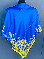 Платок в национальных цветах 95*95 см. Женский атласный платок сине-жёлтого цвета