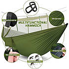 Гамак підвісний нейлоновий Туристичний із москітною сіткою для відпочинку на розмір 255 на 150 см Зелений, фото 4