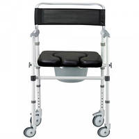 Складной стул-туалет с мягким сиденьем на колёсах OSD-2110QAB , Стул-туалет на колесах для пожилых и инвалидов