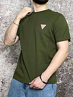 Повседневная летняя однотонная футболка Guess хаки Классическая стильная мужская футболка для прогулок удобная M