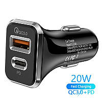 Автомобильное зарядное устройство Floveme, адаптер с 2 портами, Quick Charge 3.0 USB+PD 20W (черный)