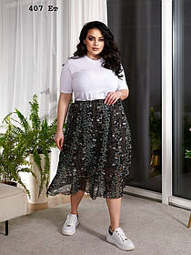 Весняно-літня спідниця із принтованого шифону норма і батал 407 Ет