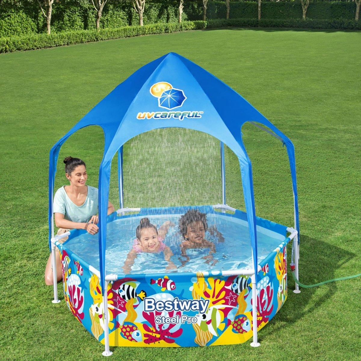 Басейн каркасний дитячий Bestway 5618Т розмір 183x51см, об'єм 930л (навіс, душ)