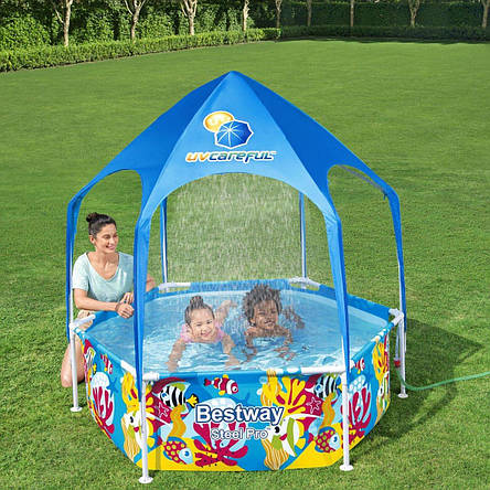 Басейн каркасний дитячий Bestway 5618Т розмір 183x51см, об'єм 930л (навіс, душ), фото 1