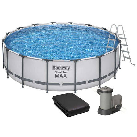 Басейн каркасний Bestway 5612Z розмір 488x122см, об'єм 19480л (картриджний фільтр-насос, драбина, тент), фото 1