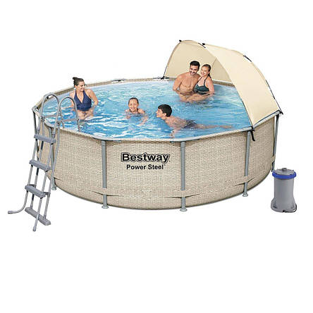 Басейн каркасний Bestway 5614V габарити 396x107 см, об'єм 11133 л (картриджний фільтр, тент, навіс, драбина), фото 1